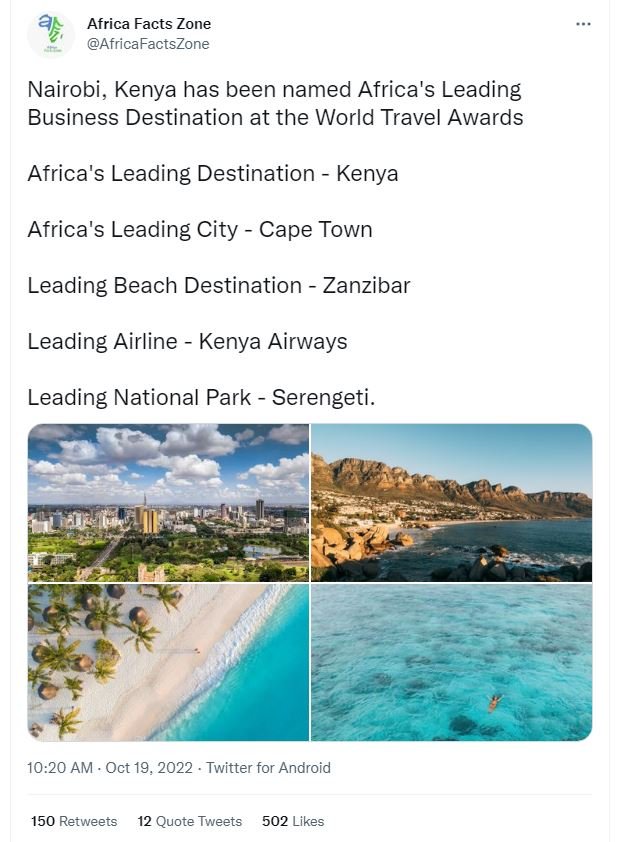 Africa facts zone africafactszone nairobi, kenya has been named africa's leading