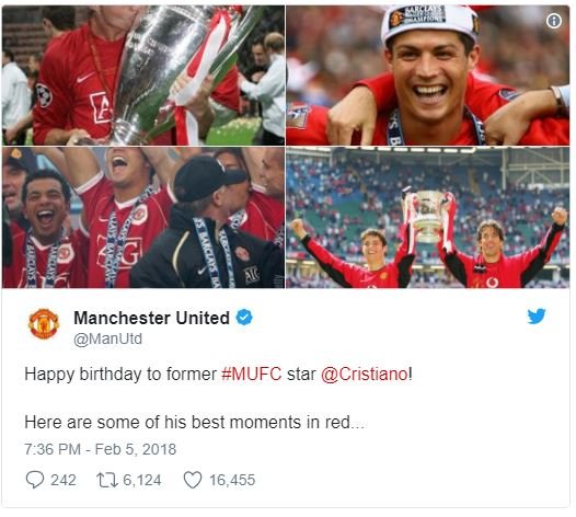 Manchester united manutd happy birthday to former mufc star cristiano! here are