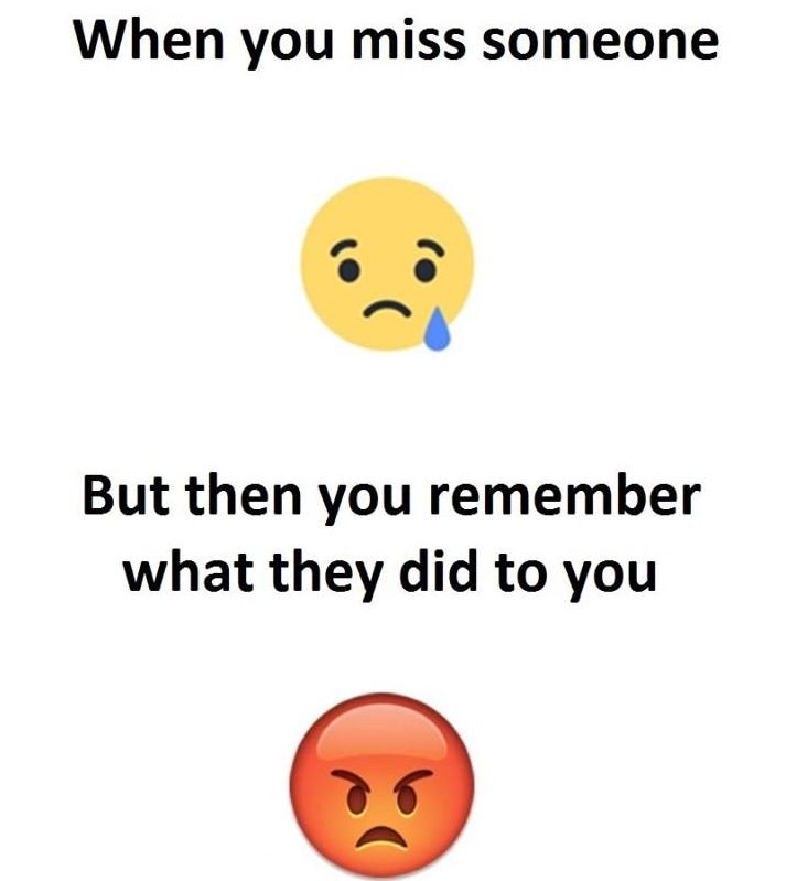 When you miss someone but then you remember what they did to you