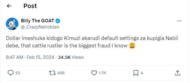 Post billy the goat _crazynairobian dollar imeshuka kidogo kimuzi akarudi defaul