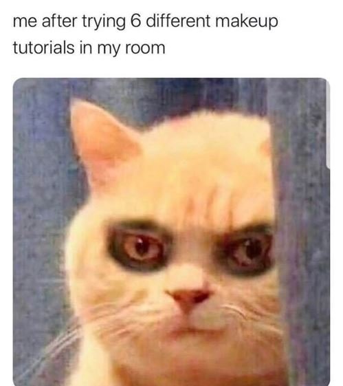 Me after trying 6 different makeup tutorials in my room