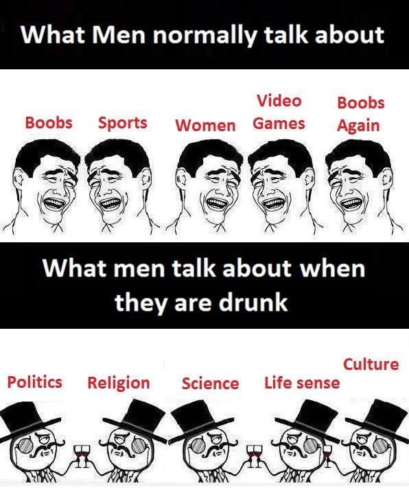 What men normally talk about video women games boobs again boobs sports what men