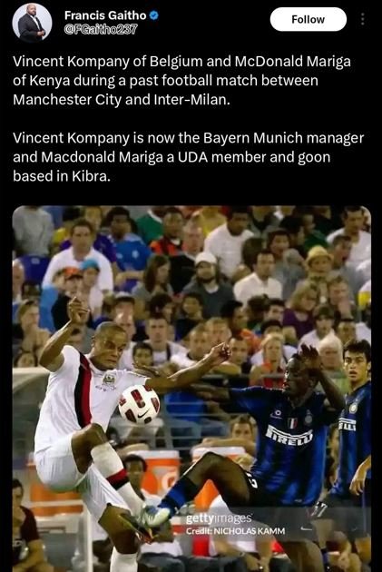 Francis gaitho acuidho2s? follow vincent kompany of belgium and mcdonald mariga