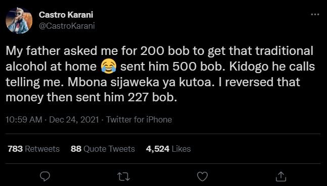 Castro Karani CastroKarani My father asked me for 200 bob to get that traditiona