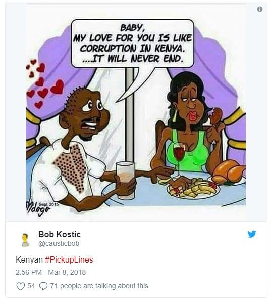 Baby , my love for you is like corruption in kenya. it will never end. vidcge bo