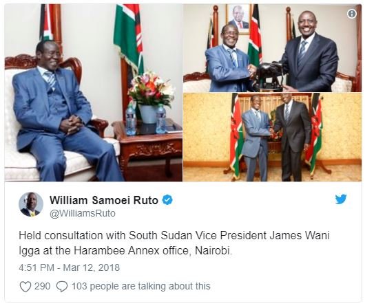 William samoei ruto williamsruto held consultation with south sudan vice preside