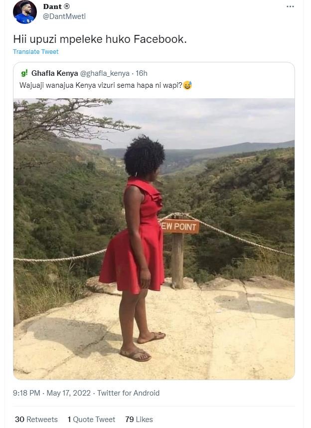 Dant dantmweti hii upuzi mpeleke huko facebook. translate tweer ghafla kenya gha