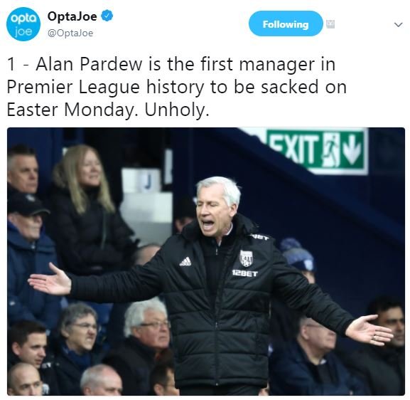 Opto optajoe oe optaloe following alan pardew is the first manager in premier le