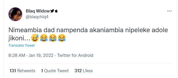 Blaq Widowy c blaqchiq4 Nimeambia dad nampenda akaniambia nipeleke adole jikoni.