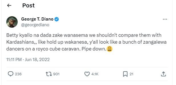 Post george t. diano georgediano betty kyallo na dada zake wanasema we shouldn't