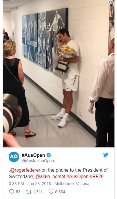 Ac ausopen australianopen rogerfederer on the phone to the president of switzerl