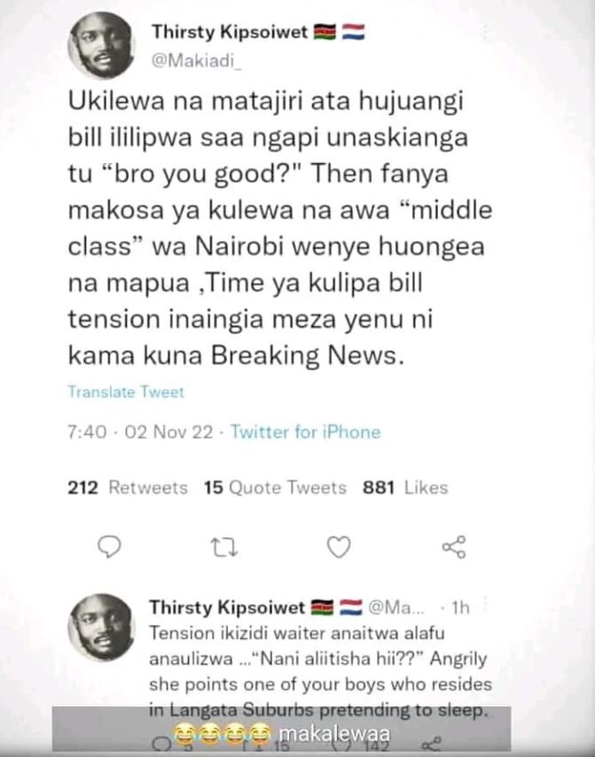 Thirsty kipsoiwet makiadi ukilewa na matajiri ata hujuangi bill ililipwa saa nga