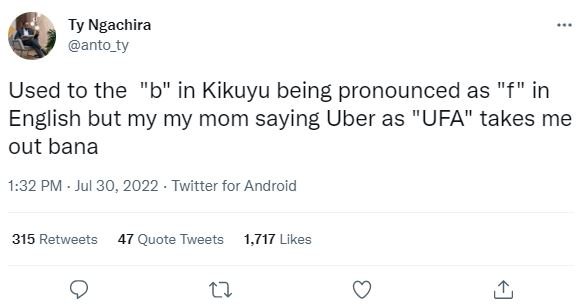 Ty ngachira anto_ty used to the b in kikuyu being pronounced as f in english but