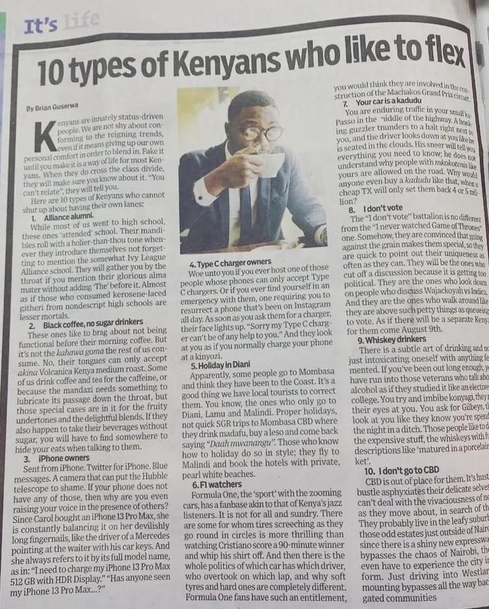 It's like 7otypesof kenyans wholike to flex you wouldtlnk thney finvolvohinthenr