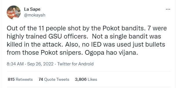 La sape mokayah out of the 11 people shot by the pokot bandits. 7 were highly tr