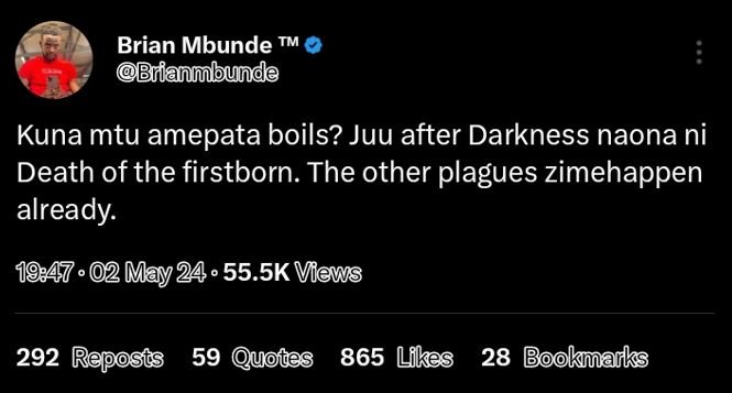 Brian mbunde tm brianmbunde kuna mtu amepata boils? juu after darkness naona ni