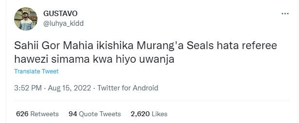 Gustavo luhya_kidd sahii gor mahia ikishika murang 'a seals hata referee hawezi