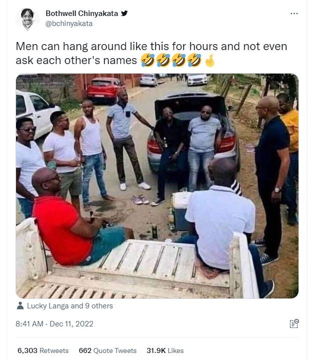 Bothwell chinyakata bchinyakata men can hang around like this for hours and not