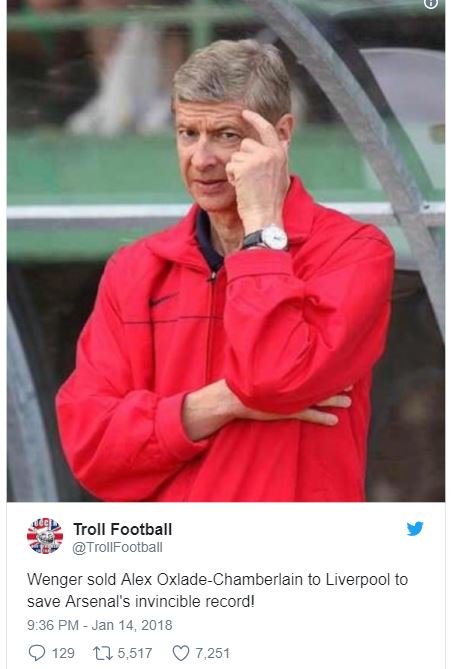 Troll football trollfootball wenger sold alex oxladechamberlain to liverpool to