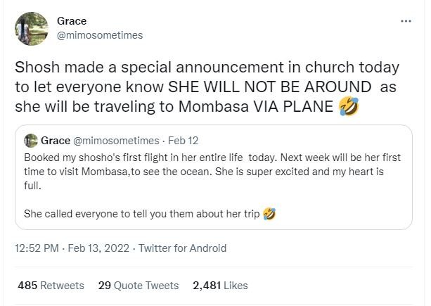 Grace mimosometimes Shosh made a special announcement in church today to let eve