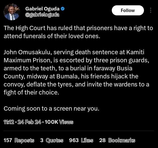 Gabriel oguda gabrieloguda follow the high court has ruled that prisoners have a
