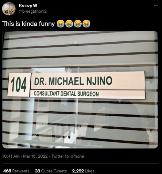 Breezy w breegathoni2 this is kinda funny '104 dr. michael njino consultant dent