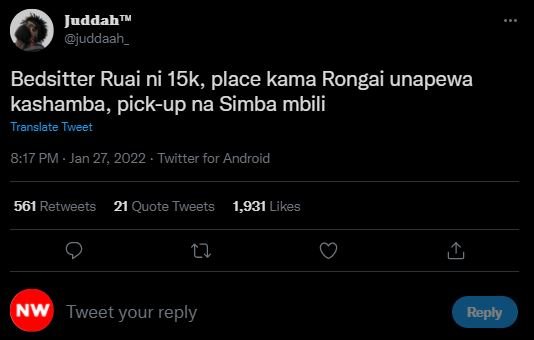 Juddahu juddaah _ Bedsitter Ruai ni 15k, place kama Rongai unapewa kashamba, pic