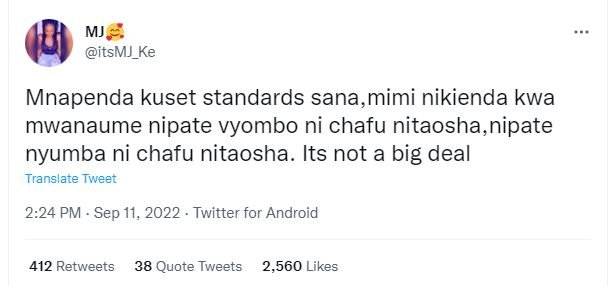 Mj itsmj_ke mnapenda kuset standards sana,mimi nikienda kwa mwanaume nipate vyom
