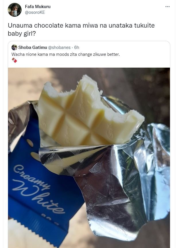 Fafa mukuru osoroke unauma chocolate kama miwa na unataka tukuite baby girl? sho