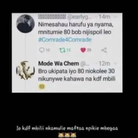 Vanyo vim nimesahau harufu ya nyama mnitumie 80 bob nijispoll leo comradeicomtad