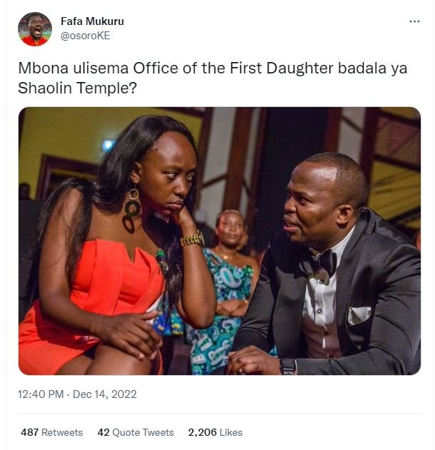 Fafa mukuru osoroke mbona ulisema office of the first daughter badala ya shaolin