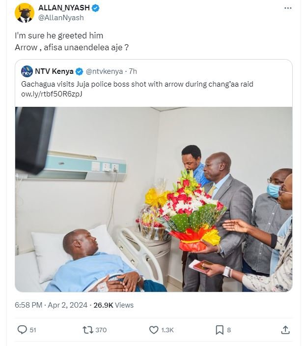 Allan_nyash allannyash im sure he greeted him arrow , afisa unaendelea aje ? ntv