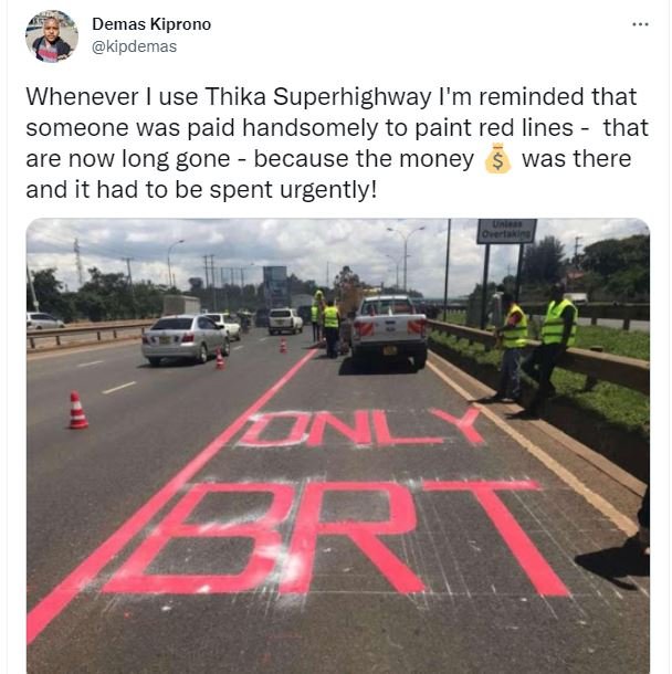 Demas kiprono kipdemas whenever use thika superhighway i'm reminded that someone