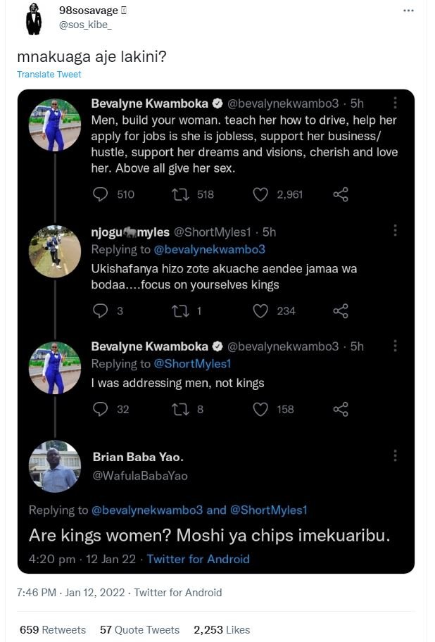 98sosavage sos_kibe mnakuaga aje lakini? Translate Tweet Bevalyne Kwamboka beval