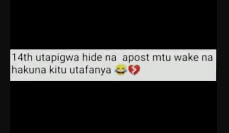 H14th utapigwa hide na apost mtu wake na jhakuna kitu utafanya