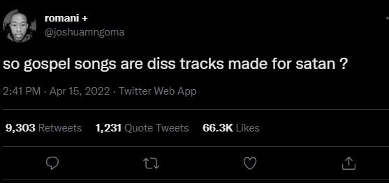 Romani joshuamngoma s0 gospel songs are diss tracks made for satan ? 2.41 pm apr
