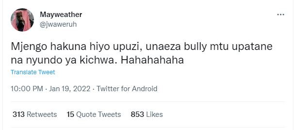 Mayweather jwaweruh Mjengo hakuna hiyo upuzi, unaeza bully mtu upatane na nyundo