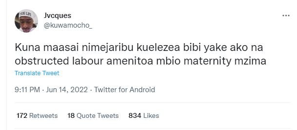 Jvcques kuwamocho kuna maasai nimejaribu kuelezea bibi yake ako na obstructed la