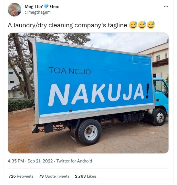 Meg tha' gem megthagem laundrydry cleaning company's tagline toa nguo nakuja! 4,