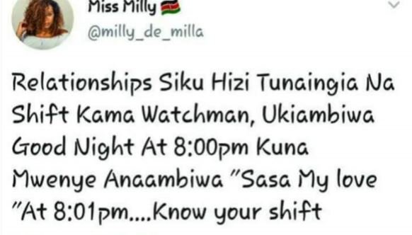 Hiss hilly milly_de_milla relationships siku hizi tunaingia na shift kama watchm