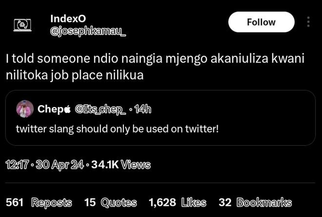Indexo sephkamau follow told someone ndio naingia mjengo akaniuliza kwani nilito