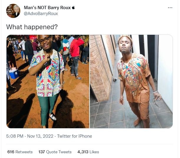 Man's not barry roux advobarryroux what happened? 5.08 pm nov 13, twitter for ip