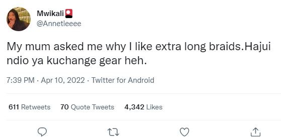 Mwikali annetieeee my mum asked me why like extra long braids hajui ndio ya kuch