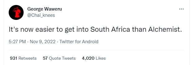 George waweru chai_knees it's now easier to get into south africa than alchemist