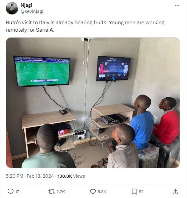 Njagi kevinjagi ruto's visit to italy is already bearing fruits. young men are w