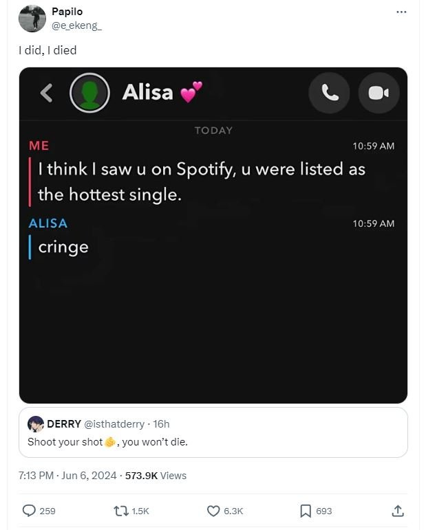Papilo e_ekeng_ did , died alisa today me 10.59 am ithink saw u on spotify u wer