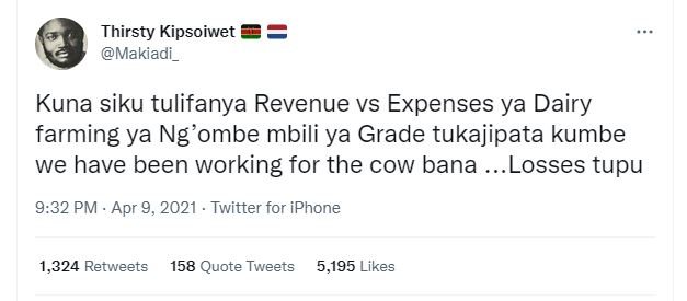 Thirsty kipsoiwet makiadi _ kuna siku tulifanya revenue vs expenses ya dairy far