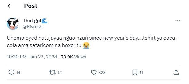 Post thot gpt kivutss unemployed hatujavaa nguo nzuri since new year's day_1 tsh