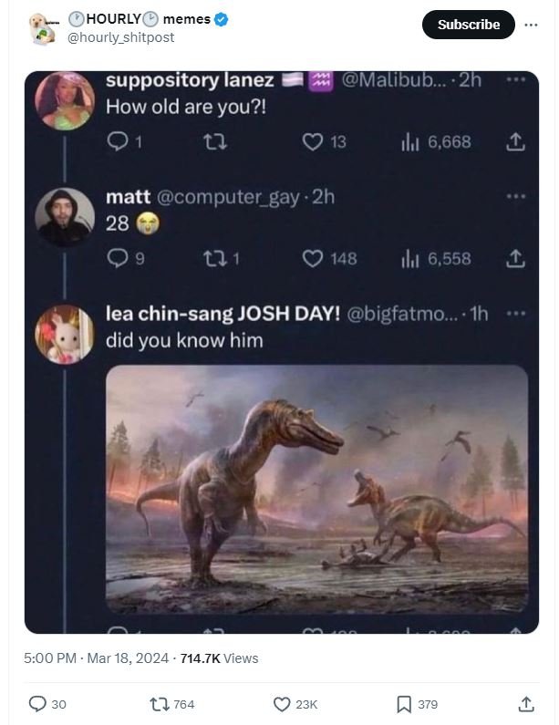 Hourlyo memes hourly_shitpost subscribe suppository lanez malibub . ' 2h how old