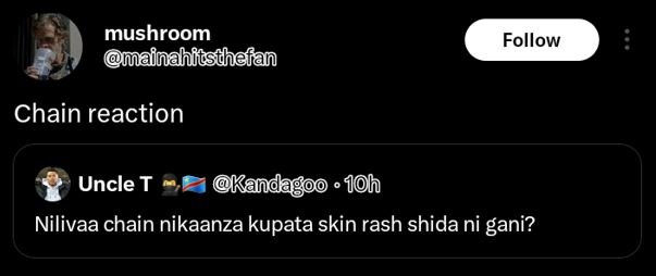 Mushroom mainahitsthefan follow chain reaction uncle t kandagoo 1oh nilivaa chai